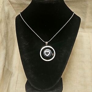 Vintage Y2K Black Crystal Puffy Heart Stainless Steel Pendant Necklace